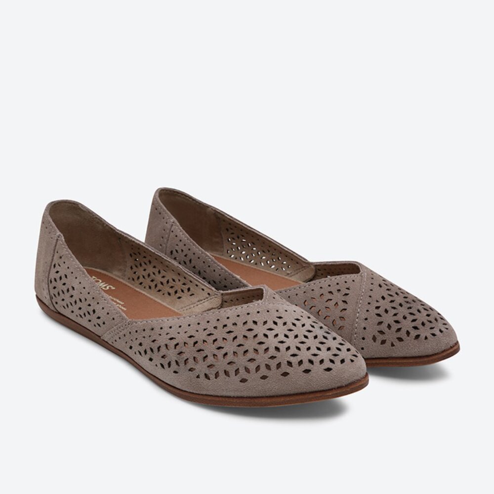 A435 • Taupe Perforated Suede Pointed Toe Jutti Flats
